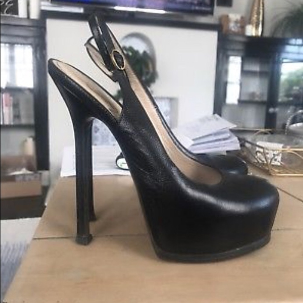 Authentic YSL Black Tribute Slingback heels